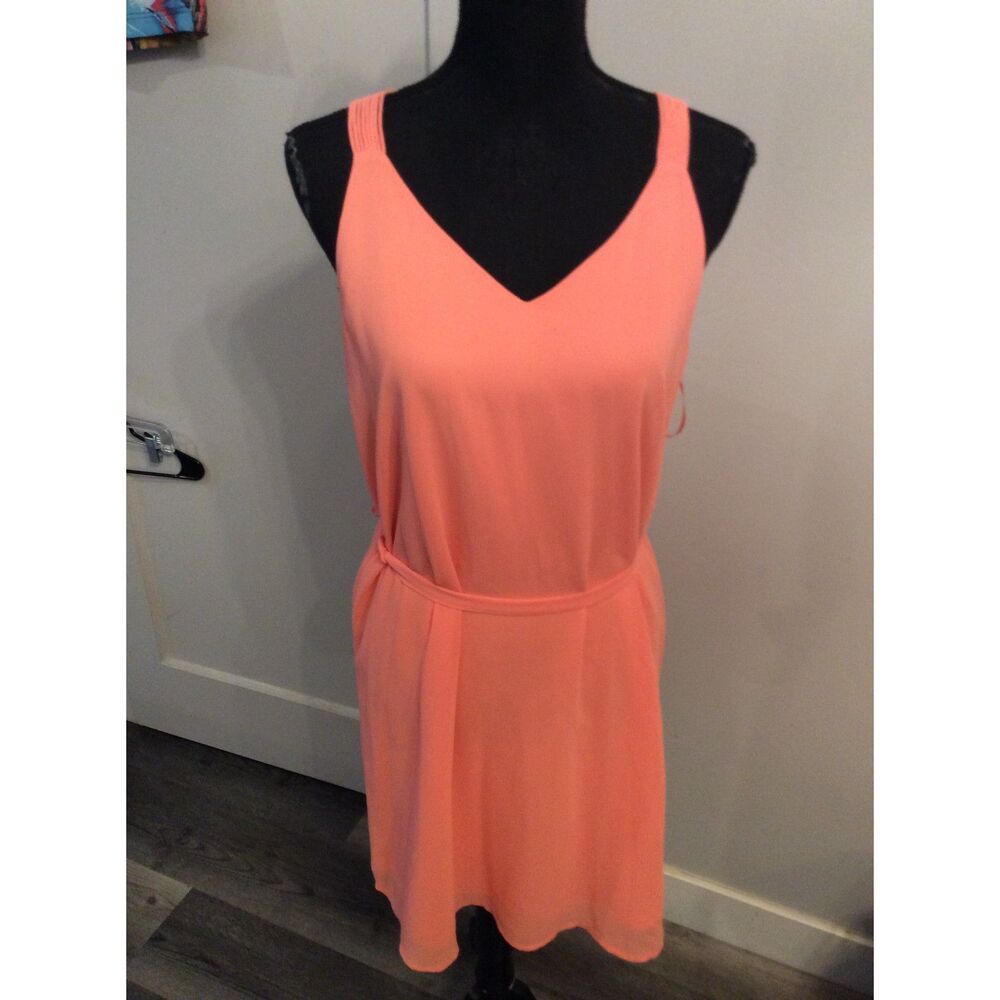 New NWT Naked Zebra Coral V Neck Dress Sleeveless Corded Rows Straps Large